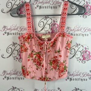 Thirty thirty LA crop top bustier lace up details sexy y2k Pink Floral Crop Top